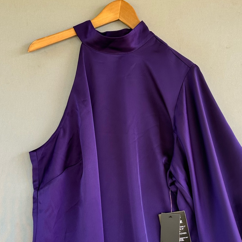 🎉5 for $45🎉 NWT Eloquii One Shoulder Satin Top blouse With Draped Sleeve size 18 - Picture 5 of 12
